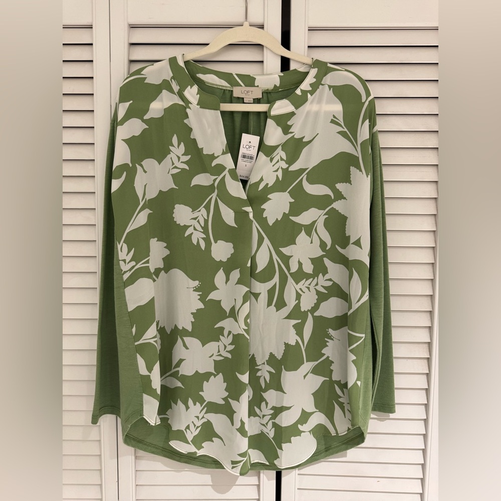 LOFT Outlet White and Cream 3/4 Sleeve Boxy Blouse S NWT